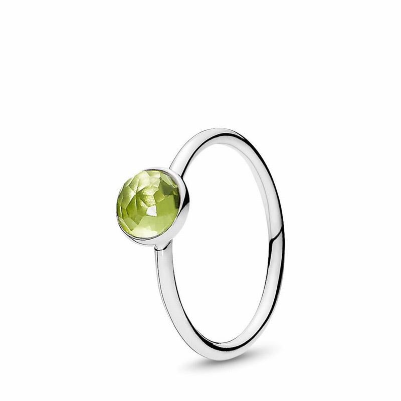 Pandora August Droplet Ring Ireland - Sterling Silver/Green/Peridot - 427160ZEW